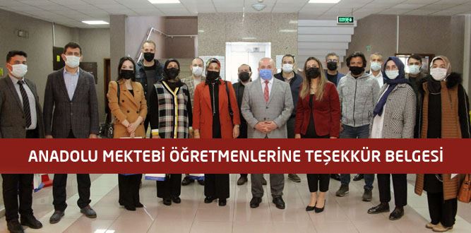 Anadolu Mektebi Öğretmenlerine Teşekkür Belgesi