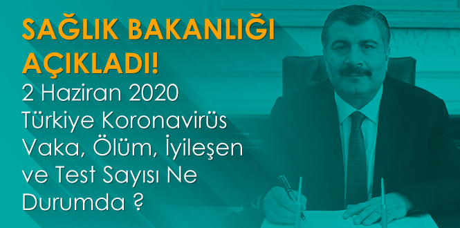 2 Haziran 2020 Türkiye Koronavirüs Vaka, Ölüm, İyileşen ve Test Sayısı