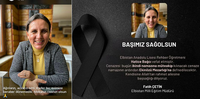 Hatice Bağcı Öğretmen Ekinözü ve Elbistan'ı yasa boğdu.