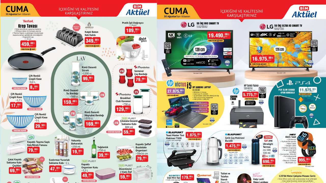 BİM’de Tefal, Paşabahçe, Kumtel, LG ve PS4 Ürünlerine İndirim Geliyor! 30 Ağustos BİM Aktüel Kataloğu!