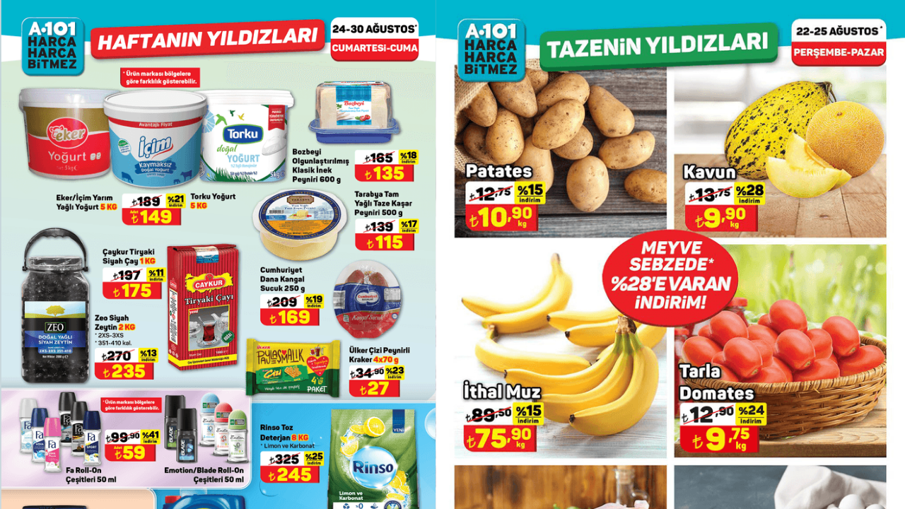 A101’de Çaykur, Pınar, İçim Rinso, Pril ve Bingo Ürünlerine İndirim Geliyor! A101 24-30 Ağustos Aktüel Kataloğu!