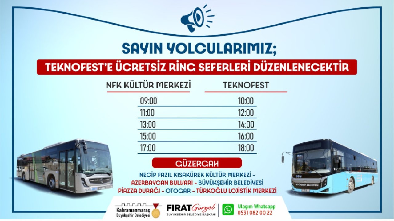 Kahramanmaraş'ta Teknofest 2024 İçin Ücretsiz Ulaşım İmkanı Sunuldu