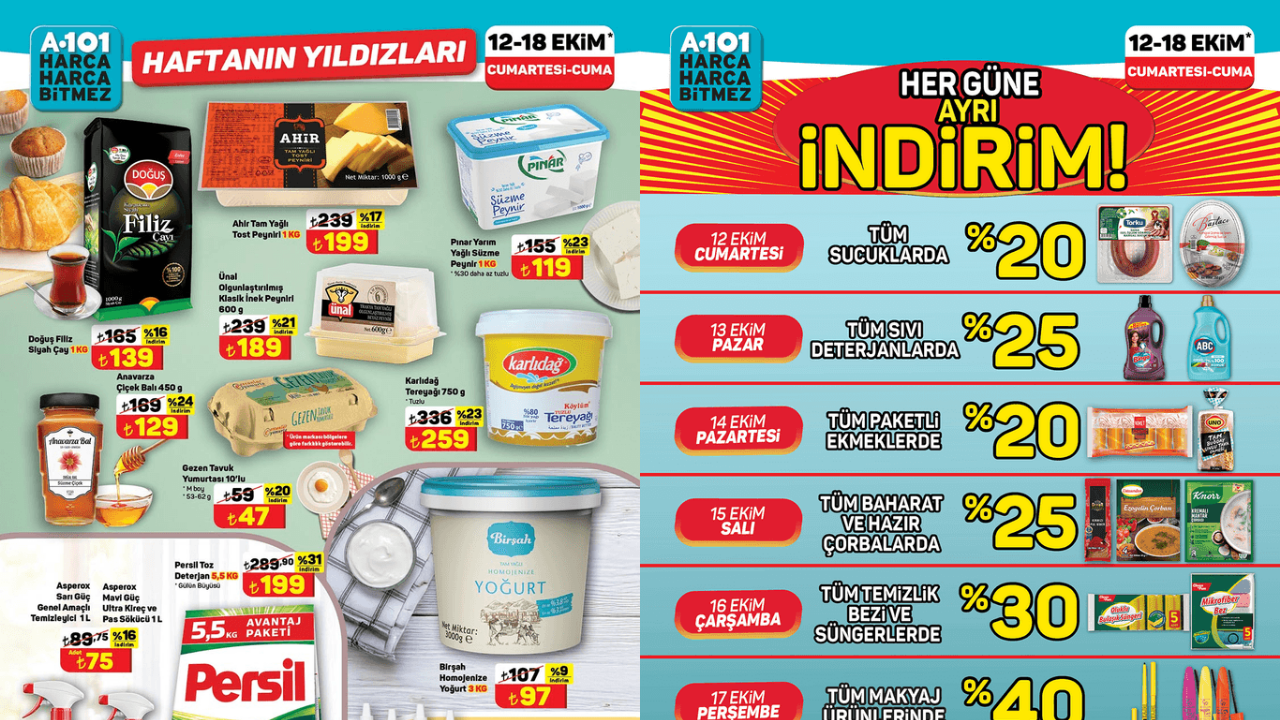 A101’de Doğuş, Pınar, Lipton, Persil, Asperox, Sleepy, ABC ve Bingo Ürünlerine İndirim Geliyor! A101 18 Ekim Aktüel Kataloğu!