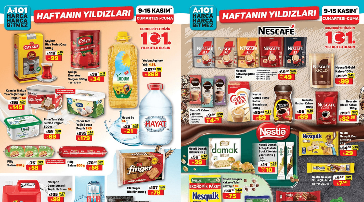 A101’de Çaykur, Çokça, Yudum, Pınar ve Torku Ürünlerine İndirim Geliyor! A101 9-15 Kasım Aktüel Kataloğu!