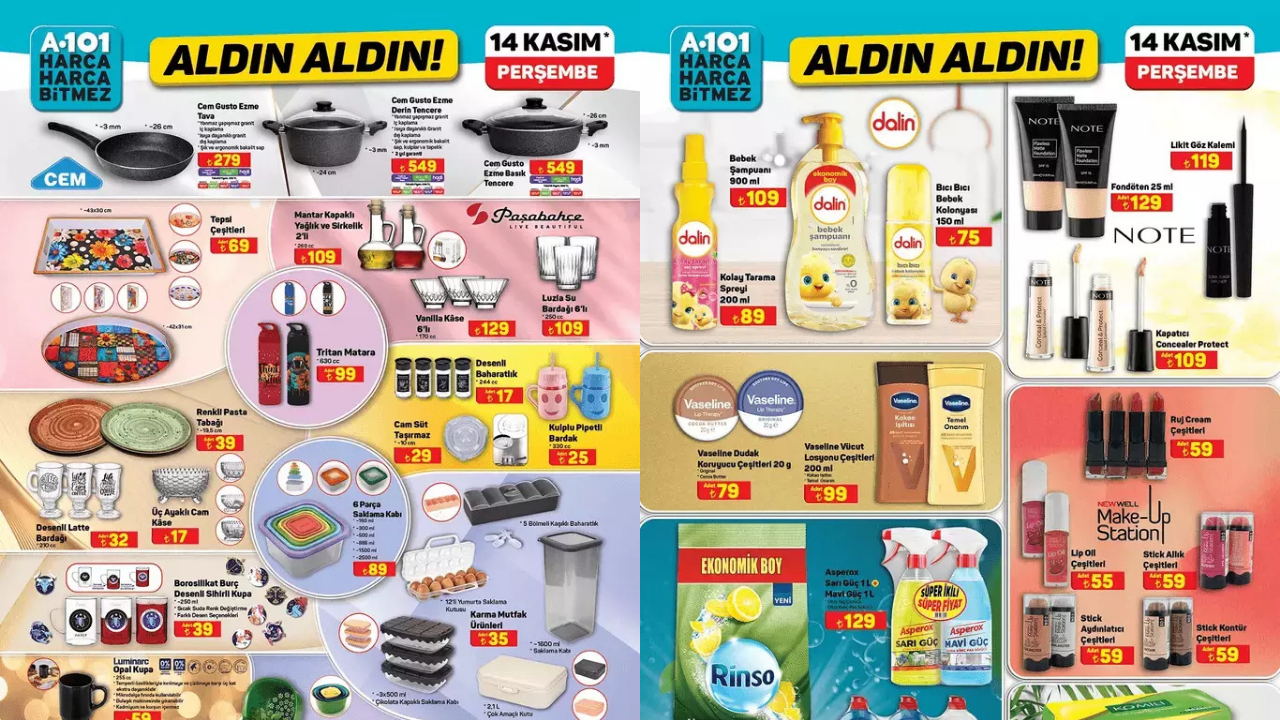 A101'de Erpiliç, Bahçıvan, Dalin, Rinso, Pril, Komili ve Arzum Ürünlerine İndirim Geliyor! A101 14 Kasım Aktüel Kataloğu!